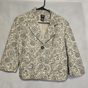Work To Weekend Women's 55% Linen Size 14 Cream Floral Blazer